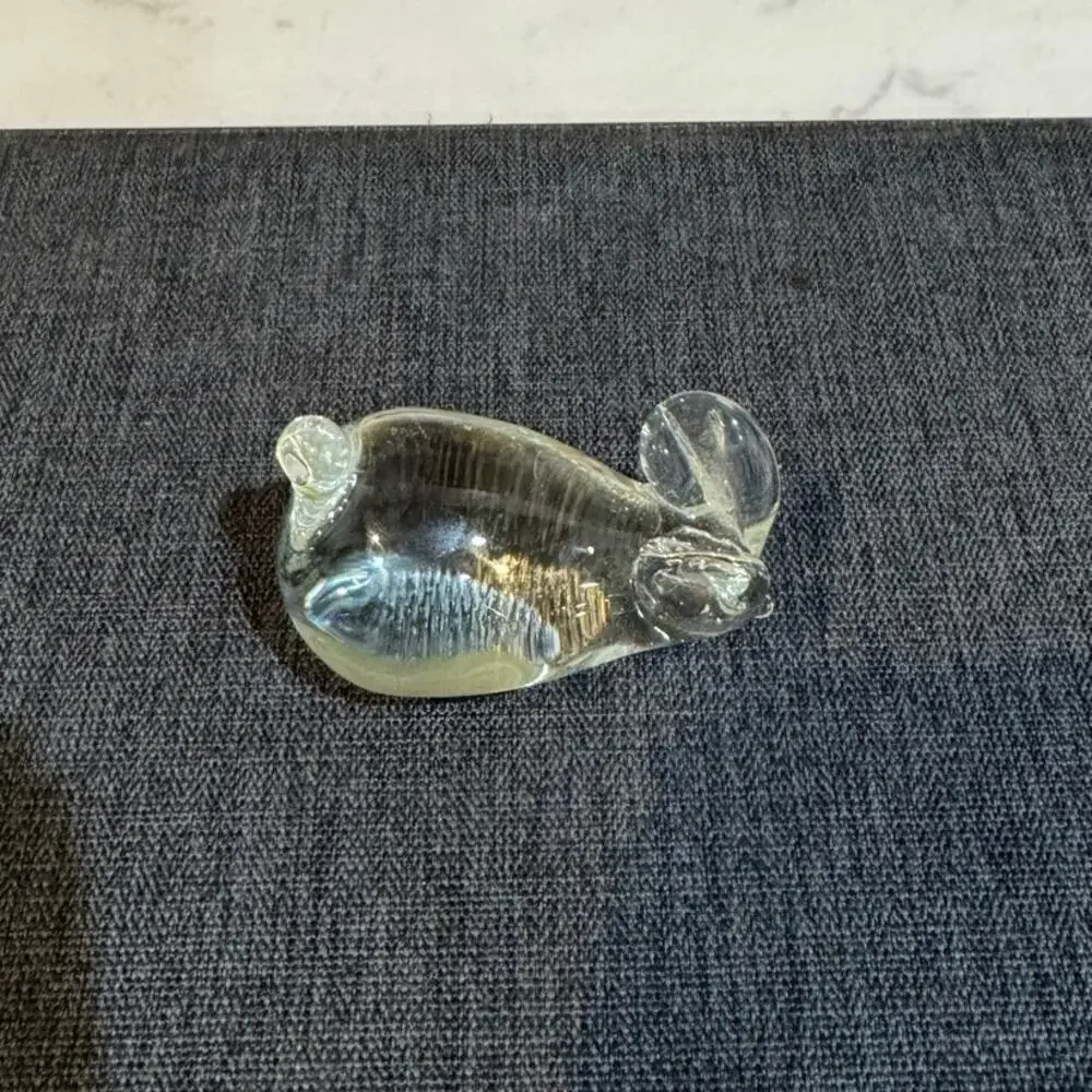 Vintage clear crystal glass hand blown mouse figurine paperweight ring holder
